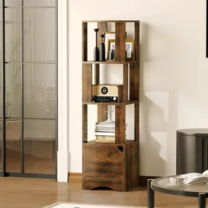ALISENED Black Minimal 4-Tierr Storage Shelf with Closed Storage Compartment, Modern Narrow Space-Saving Shelf with Open Display Shelves for Living Room Corner, Bedroom, and Home Interior Furniture Organize Design Interior Decor