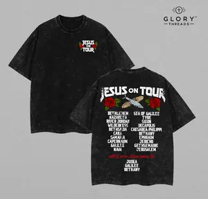 Jesus On Tour Christian Washed T-Shirt, Jesus T-Shirt, Jesus Tee, Easter Tee, Christian Apparel Streetwear Gym Menswear Oversized Top Men or Women