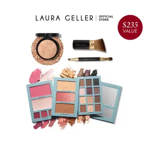 Laura Geller RSVP Yes! Full Face Kit (4 PC) - Includes Foundation, Brushes, Eyeshadow, Bronzer, Blush, Highlighter, and More for Perfect Makeup Looks