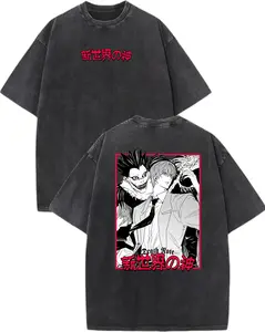 Shin Sekai no Kami Death Note Vintage Washed Graphic T-Shirt, Anime Light Yagami Ryuk Oversized Streetwear Tee