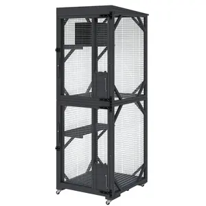 Outdoor Cat House with 4 Wheels - Spacious Walk-In Cat Enclosure - Multi-Cat Catio with Window Access - Pet Shelter for Indoor or Outdoor Use