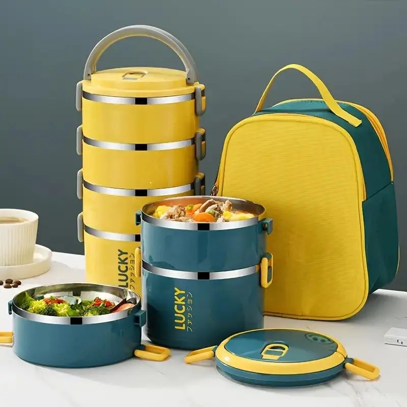 Stainless Steel Lunch Box Set with Bag & Utensils, Large Capacity Portable Thermos, Thermal Lunch Box, Insulated Lunch Containers, Ideal for School, Picnic, Camping, Students, Workers