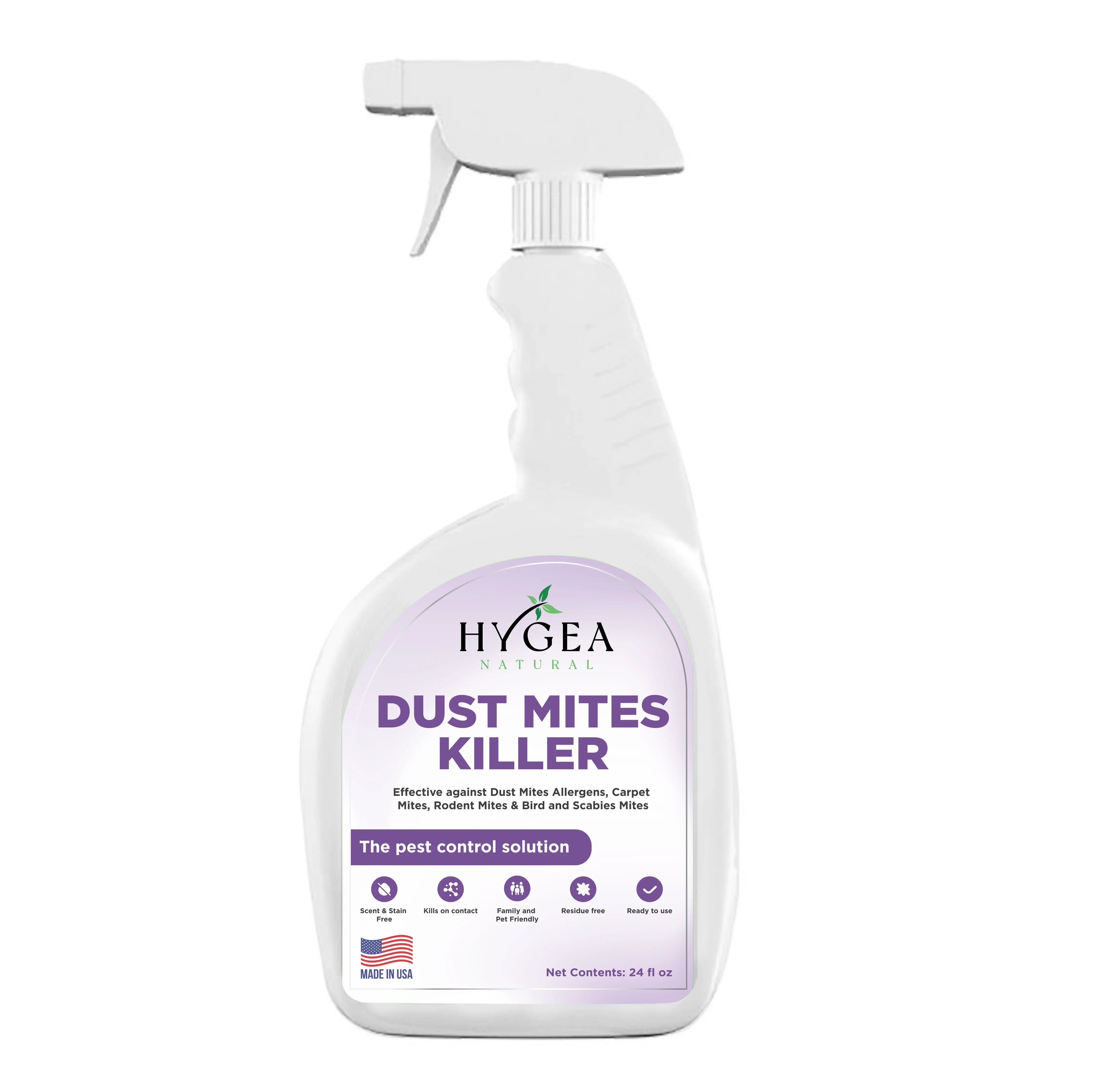 HYGEA NATURAL Dust Mite Killer Spray - 24 oz Eco-Friendly Allergy Relief & Pest Control Solution for Home Cleaning
