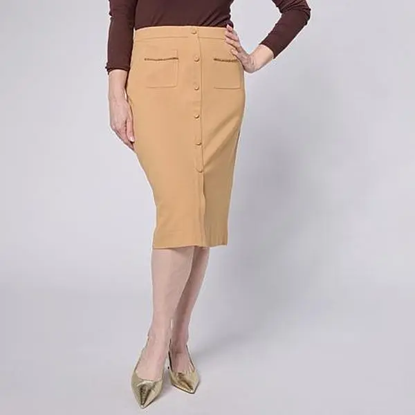 G by Giuliana Black Label Ponte Knit Beaded Pencil Skirt