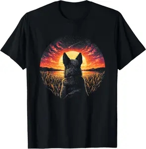 100% Cotton Vintage Blue Heeler Dog Silhouette Retro Sunset Art T-Shirt