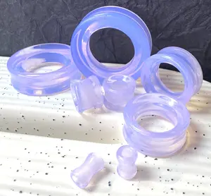 PAIR Lavender Opalite Double Flare Tunnels Stone Glass Plugs Earlets Gauges