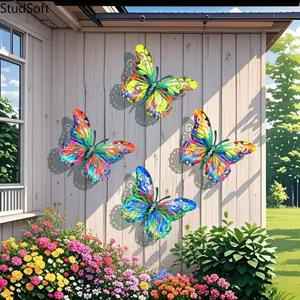 New 4-Piece Set: Colorful Metal Butterfly Wall Decor — Ideal for Garden, Courtyard, and Fence Decoration