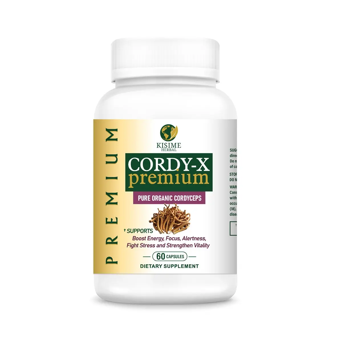 Cordy-X Premium Cordyceps Mushroom Capsules 60ct – Organic Cordyceps Sinensis & Militaris, Natural Energy, Focus & Stamina Supplement with L-Theanine + Caffeine, Vegan, Made in USA – KISIME HERBAL