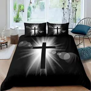 Feelyou 3D Cross Print Christian Art Decorative Duvet Cover Set - Multi-Size Reactive Dye, Breathable Microfiber Bedroom Bedding Set, Machine Washable Duvet, Exotic Black Room Decor (No Comforter)