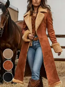 Women's Fleece-Lined Deer Skin Coat Jacket Fall Winter New Elegant Long Sleeve Button Mid-Length Outdoor Commute Party Wear