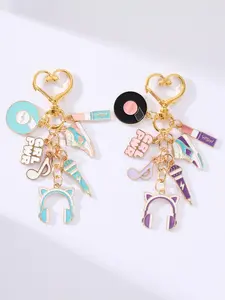 Hiphop Girl Gift Alloy Enamel Keychain with Microphone Lipstick Music Marker Pen, Cool Sweet Gift for Music Lovers, Unique Birthday Present