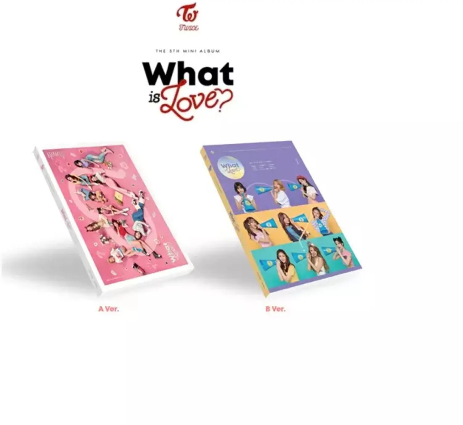 Twice Band International 5th Mini-Album "What Is Love?" - Random Cover, Photobook, Photocards, Scratch Photocard, Postcard, Lyrics Book, Sticker + Album Tracks (What Is Love? 3:29, Sweet Talker 3:29, Ho! 3:10, Dejavu 3:17, Say Yes 3:04, Stuck)