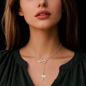 Cross Necklace for Women Infinity Long Charm Necklace Trendy Non Tarnish Waterproof Jewelry Religious Baptism Faith Gifts