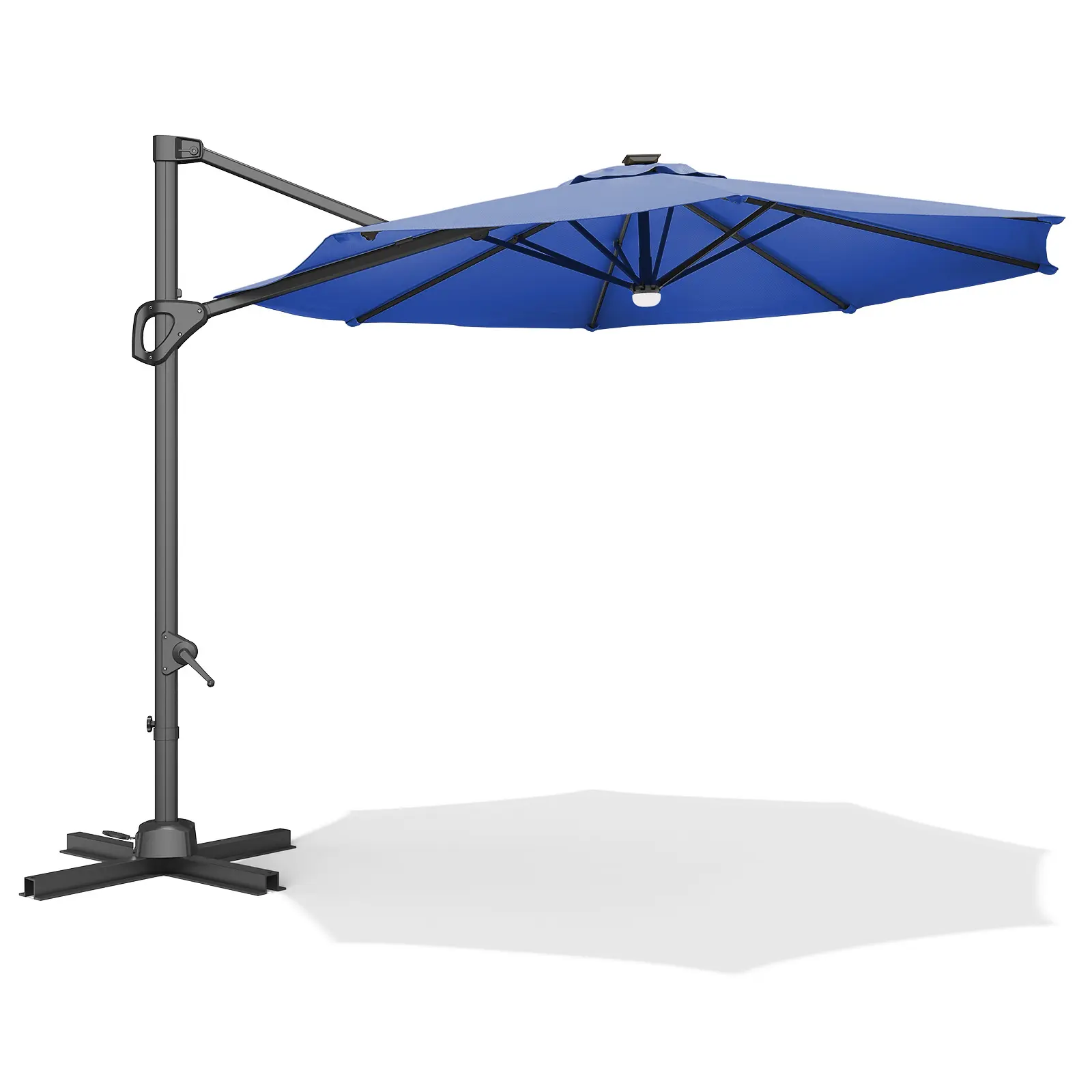 10 foot cantilevered terrace umbrella, 360 ° rotation - windproof offset outdoor market sunshade umbrella - rust proof aluminum frame, cross base - garden, deck, swimming pool, backyard sunshade