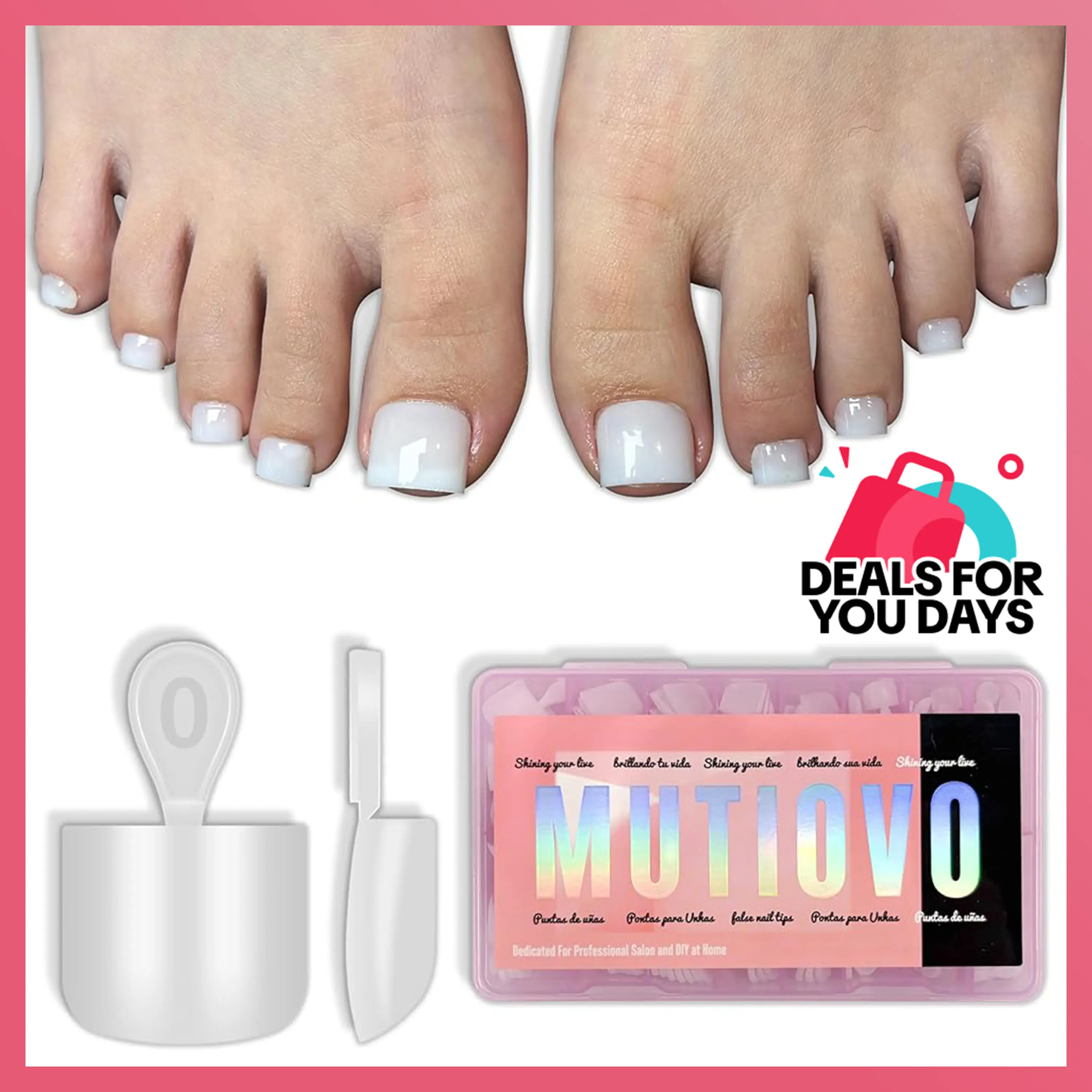 mutiovo Soft Gel Press On Toenails, 224 Pcs Pre-colored Solid Pure White Tips for DIY Pedicure, Short Square Full Cover Nail Care Kit, 16 Sizes