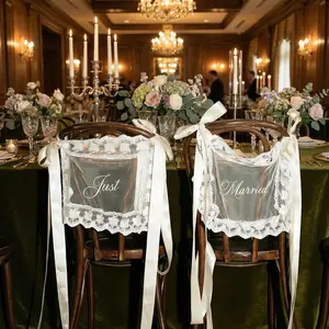 Just Married Chair for Wedding, Set of 2 Lace Wedding Chair Decorations with Ribbon, Bride and Groom Chair Banners for Reception Sweetheart Table Chairs Back