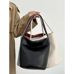 Soft Leather Bucket Vegetable Basket Bag Women's 2025 Summer New Handbag Special-Interest Shoulder Bag Commuter Underarm Bag