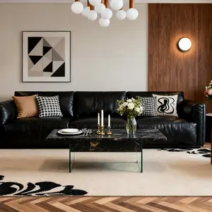 43.3-inch  Lift-Top Coffee Table w/Storage - Black Marble & Tempered Glass (300lb Capacity)  Space-Saving, Multi-Color  For Living Room,Office