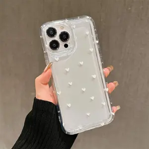 Heart Design Clear Phone Case, Decorative Phone Protector Cover Compatible with iPhone, Shockproof Phone Cases for iPhone X Series 11 12 13 14 15 16 Pro Max Case iPhone 15 14 Plus Cases