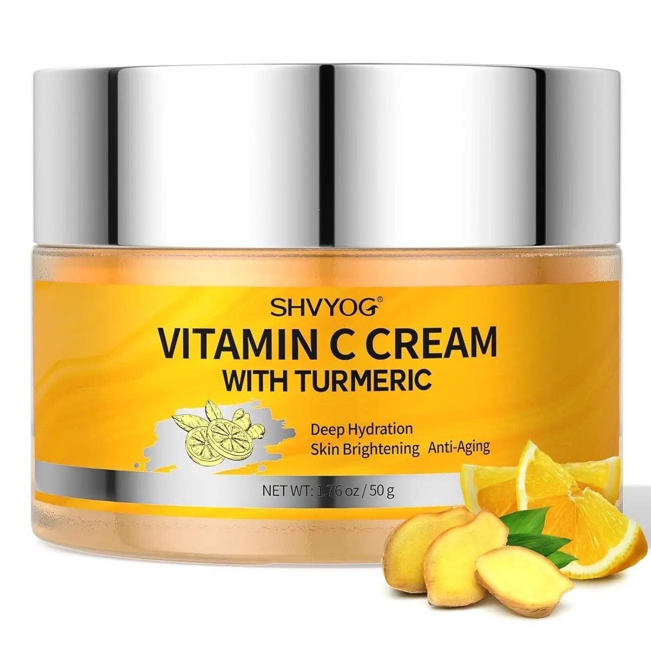 Vitamin C Face Moisturizer, Turmeric Face Cream, Anti-aging Hydration Skin Firming & Brightening Cream for Dark Spots, Wrinkles, Uneven Skin Tone, Vitamin C Lotion for Instant Glow, 1.76 OZ