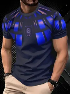 Uruguay Men's National Team Round Neck Comfortable Sweatshirt, Casual Geometric Print, Short Sleeve, All Seasons, Perfect Gift