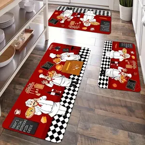 3pc Classic Red Kitchen Floor Mat - Non-Slip Chef Design with Today's Special Menu - Soft Polyester Mat for Bathroom, Entryway, Dining Room - Easy-Clean Decor Mat Mat for Home or Restaurant Decorations, Kitchen Mats for Floor, Playful Kitchen Accessory