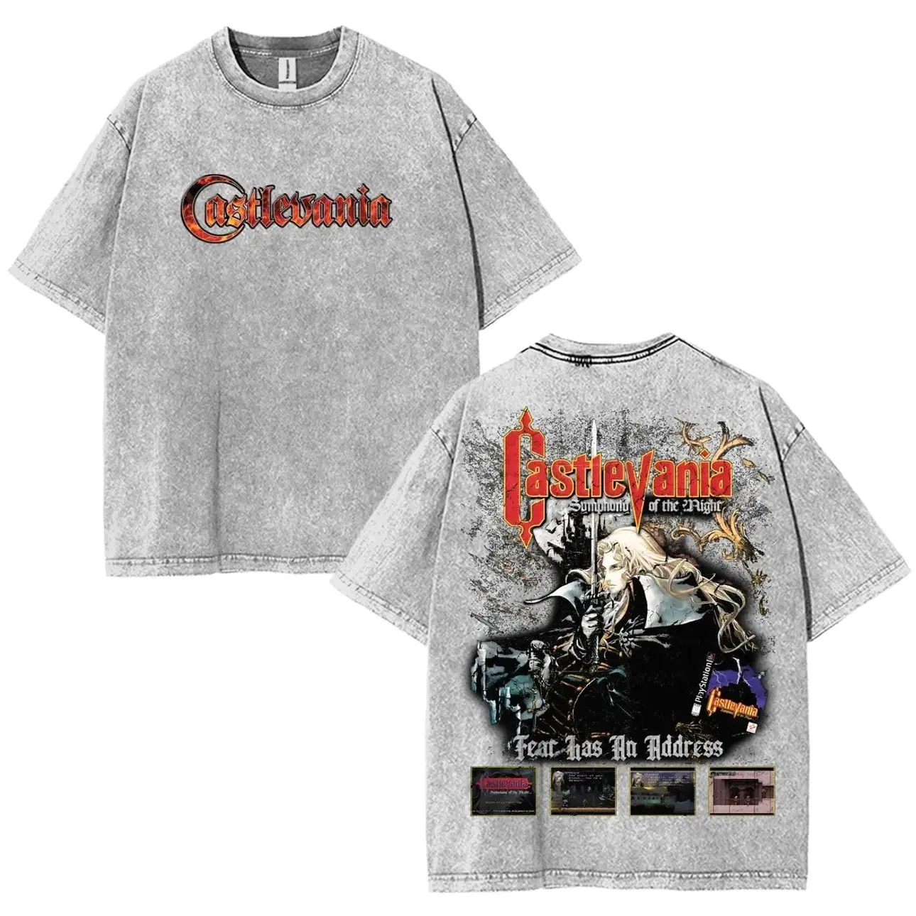 Video Games 'Castlevania SOTN' Staple Oversized front sided game graphic tees Overprintting Tshirts, Gift For gamer Tropical Casual unisex top gift shirt Menswear Man Streetwear Shortsleeve 20E