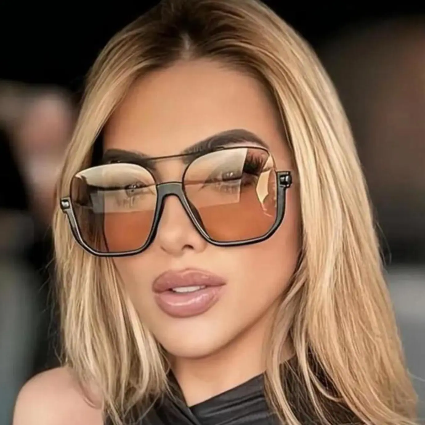 Women's Trendy Oversized Semi-Rimless Sunglasses - Full-View Tinted Blue Light Blocking Wrap-Around Eyewear, Casual Fashion Accessories for Outdoor Everyday Use, Womens Sunglasses, Full-View Women's Sunglasses