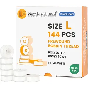 144pcs Type L (SA155) Size White Prewound Bobbin Thread Plastic Side for Commercial & Home Embroidery and Sewing Machines - 90 Weight Cottonized Soft Feel Polyester Sewing Thread