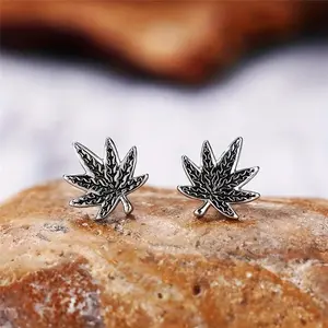 Leaf Stud Earrings, Vintage Punk Hip Hop Handsome Men's Earrings