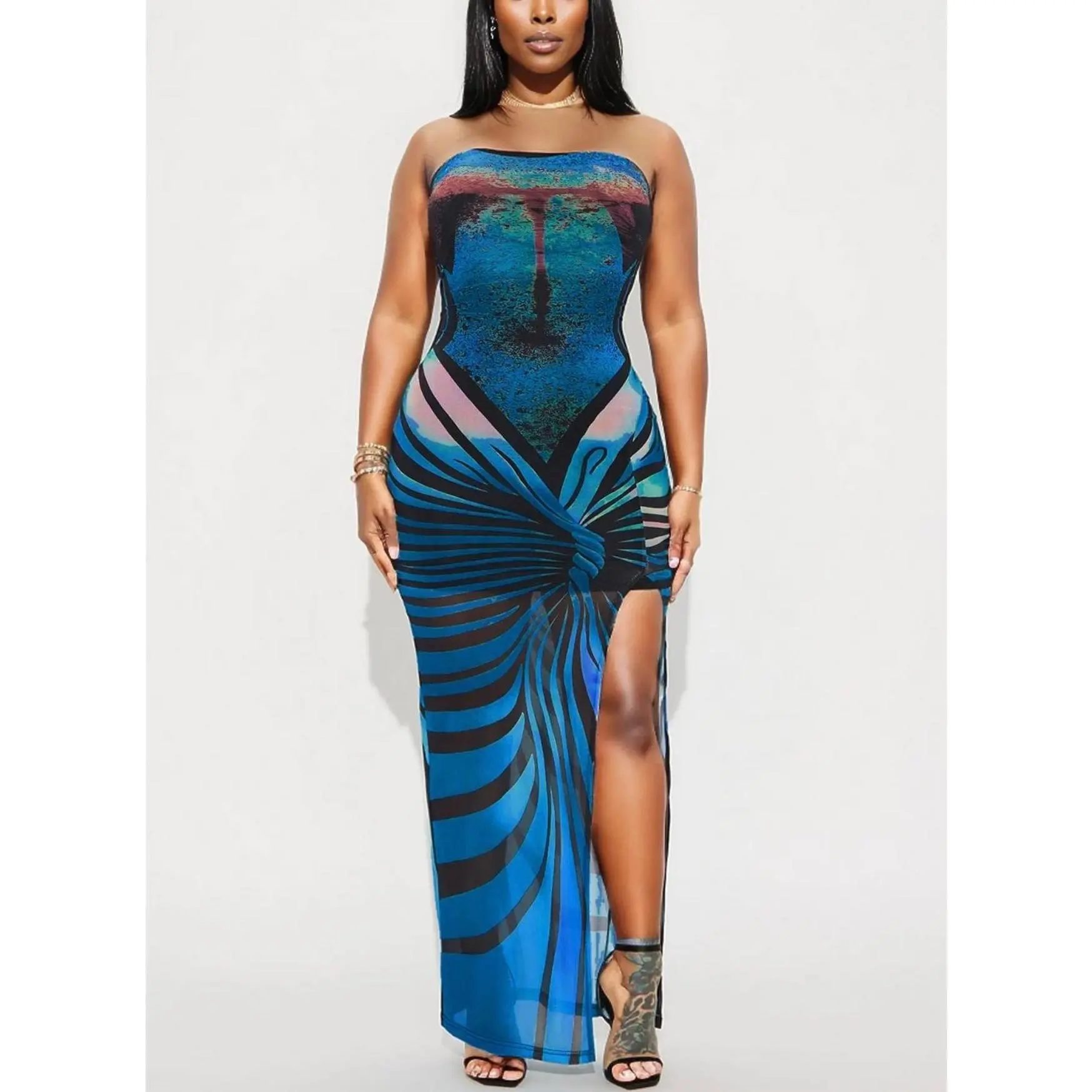 Caresha Baddie Dress - Casual Maxi Dress with Mesh Fabric, Summer Womenswear, Comfortable Fit, Perfect for Any Occasion