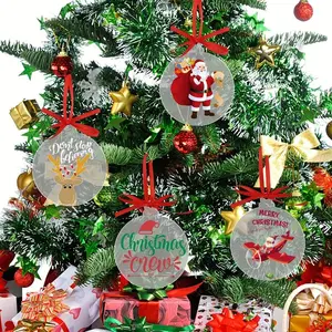 100 Pcs Acrylic 3-Inch Classic Christmas Ornaments, Transparent Holiday Theme Hanging Decorations with Ribbons, DIY Crafts Supplies
