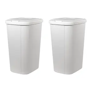 Hefty 13.3 Gallon Touch Lid Trash Can White Decorative Texture 2 Pack Kitchen Waste Bin with Touch Open Lid