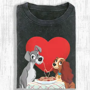 Lady and the Tramp Graphic Tee, Dog Love Scene, Couple Valentine Tshirt, Spaghetti Dinner Romance, Unisex Menswear Womenswear Top, Classic Movie Apparel