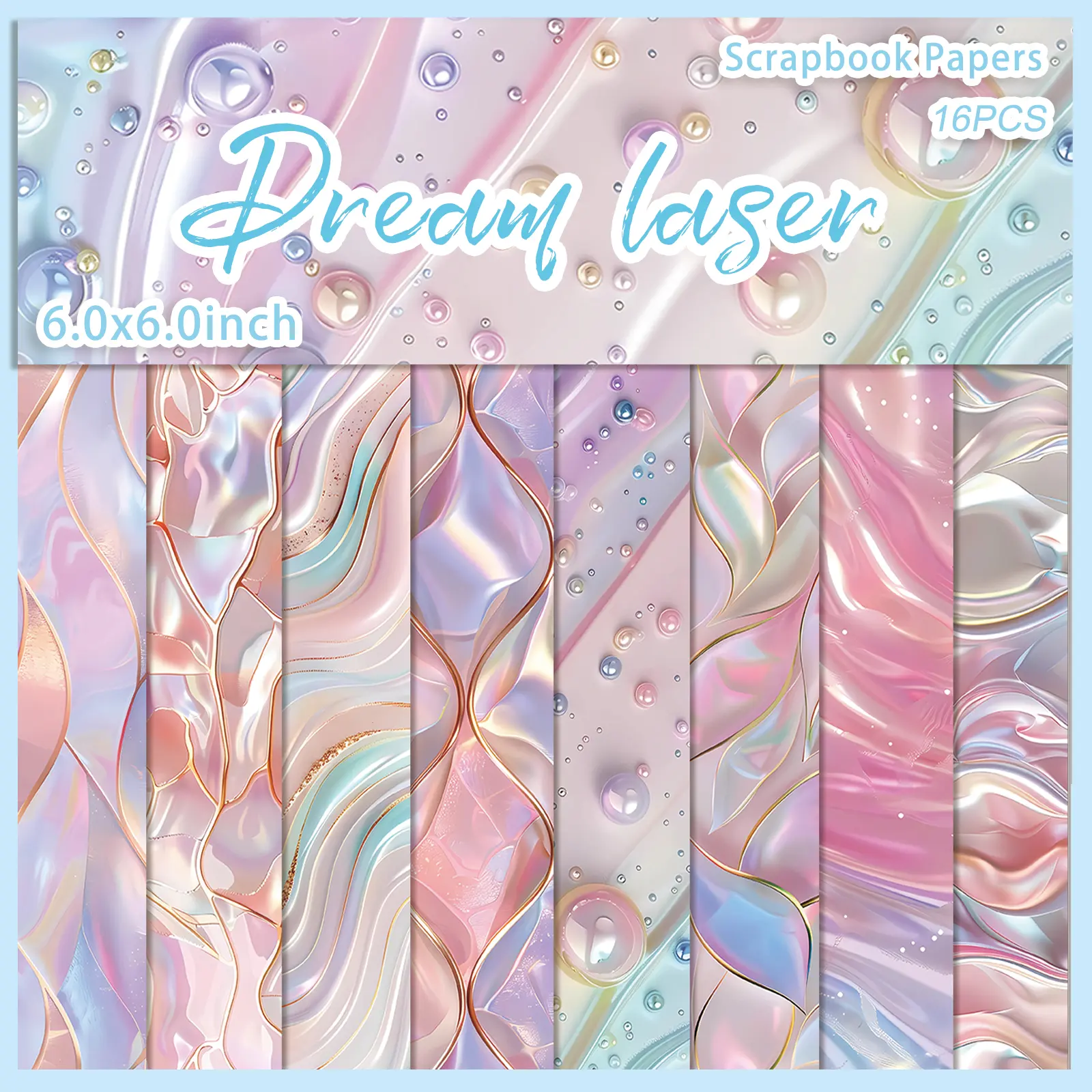 16 Sheets Pink Iridescent Laser Pearl Scrapbook Paper – Aesthetic Craft Paper for Junk Journals, Card Making & DIY Collage Scrapbooking Kit Scrapbooking Stickers