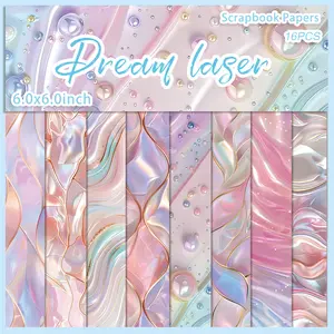 16 Sheets Pink Iridescent Laser Pearl Scrapbook Paper – Aesthetic Craft Paper for Junk Journals, Card Making & DIY Collage