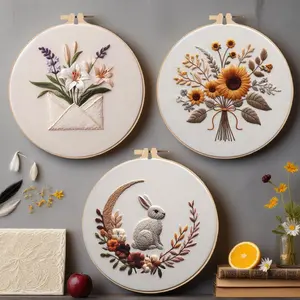 Flower & Rabbit Pattern Embroidery Kit, DIY Embroidery Kit, Cross Stitch Kit for Beginners, DIY Embroidery Supplies