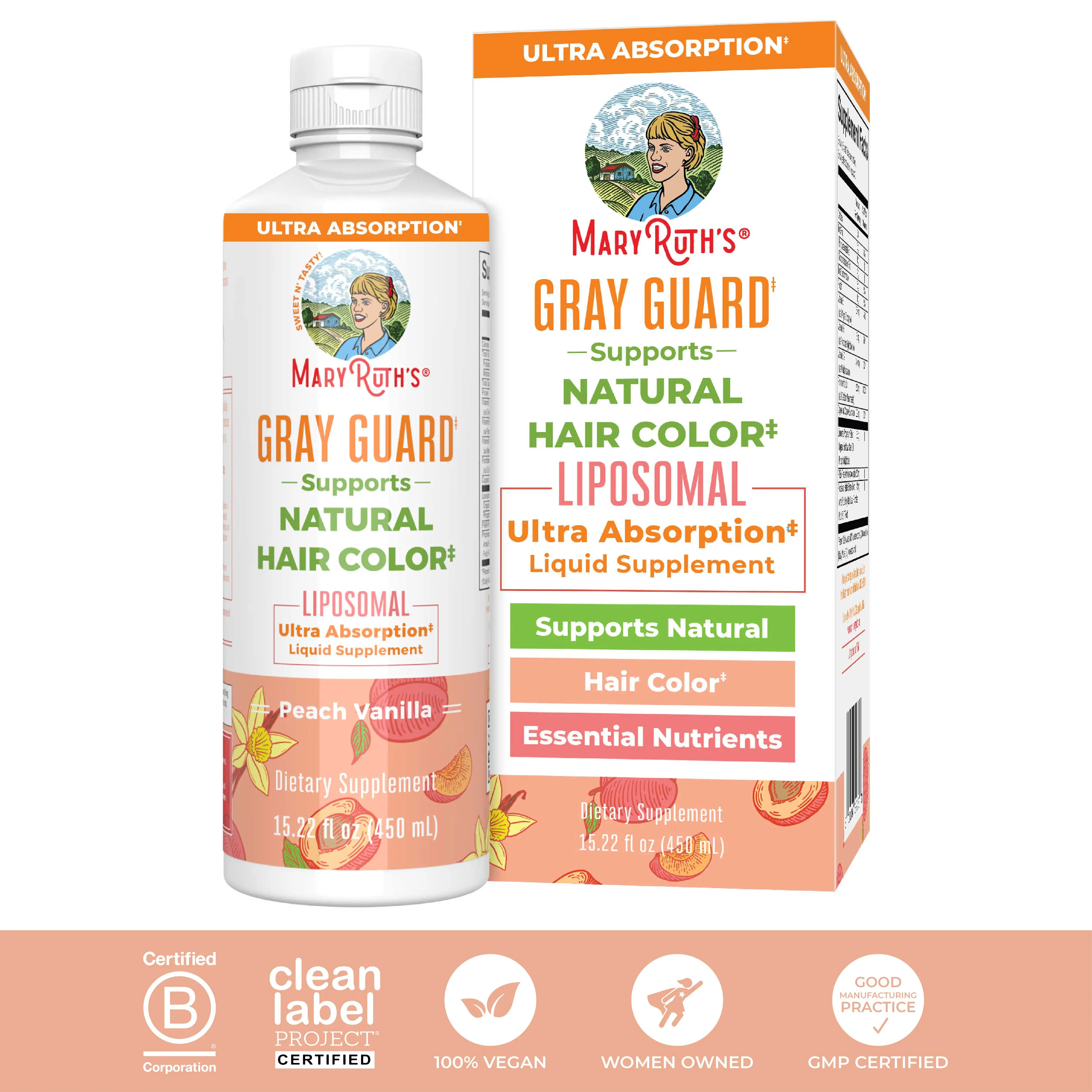 MaryRuth's Gray Guard Liposomal - Supports Natural Hair Color - With Copper, Pan...