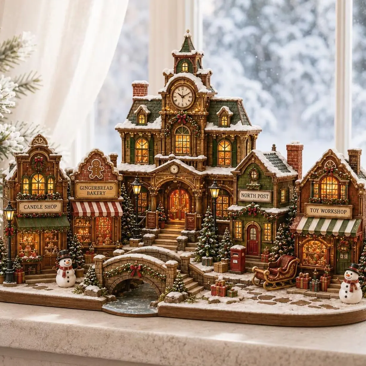 Christmas Village Wooden Block, 2D Cozy Winter Town Decor, Holiday Tabletop Sign, Snowy Village Mantel Decor, Christmas Gift