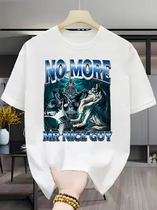 Men's Short Sleeve T-Shirt, American Vintage Wolf Print, Casual Loose Fit, Breathable Round Neck, Streetwear Fashion, All Seasons