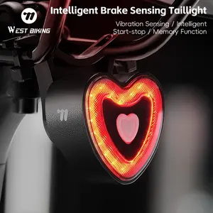 WEST BIKING Heart-Shaped Bike Tail Light Waterproof Rechargeable LED Bicycle Rear Warning Light for Night Riding