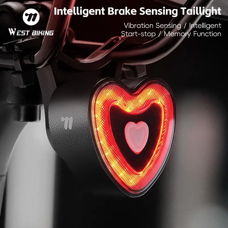 WEST BIKING Heart-Shaped Bike Tail Light Waterproof Rechargeable LED Bicycle Rear Warning Light for Night Riding