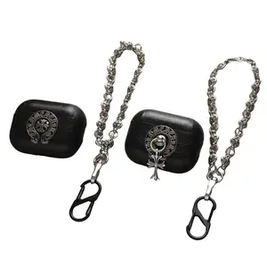 Retro PU Leather Earbud Case With Cross Charm Cool Protective Cover Compatible with Wireless Earbuds Pro 2 Pro 3