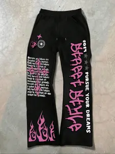 Men's Casual Sporty Long Pants, Cross Flame Print Drawstring Wide Leg Joggers, Loose Fit All Season Men's Clothing, Sweat Pant Print