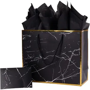Marble Black 12"   Bag with Tissue Paper for Men Birthday Anniversary Father Day