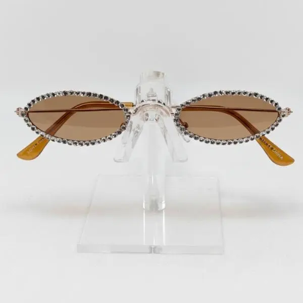 Disco Shades Sunglasses with Rhinestone Trim and Brown Lenses for Stylish Eye Protection