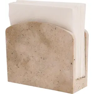 Marble Napkin Holder 6.5 Inch Handmade Travertine Napkin Holder for Table - Stone Paper Napkins Organizer for Kitchen Countertop & Bathroom Decor