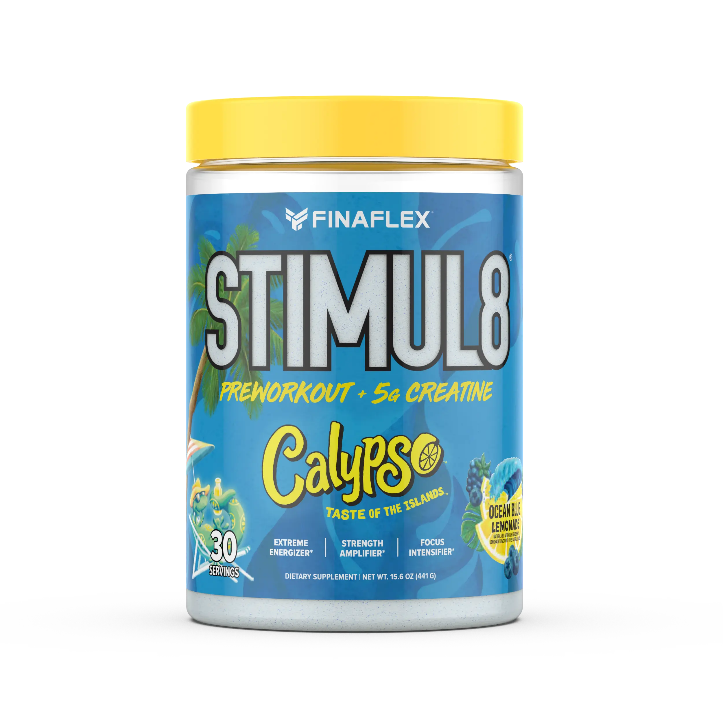 Finaflex Stimul8 Calypso Ocean Blue Lemonade Pre-Workout with 5g Creatine 30 Servings Extreme Energizer Strength Amplifier Focus Intensifier