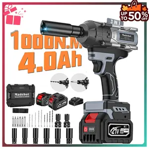 1000N.m Cordless Impact Wrench, All-Metal Cordless Impact Gun with 2 * 4.0Mah, 3-IN-1 Electric Impact Wrench with 5 Sleeves Brushless Drill Drill Attachment ,impact drill, impact gun,  impact driver