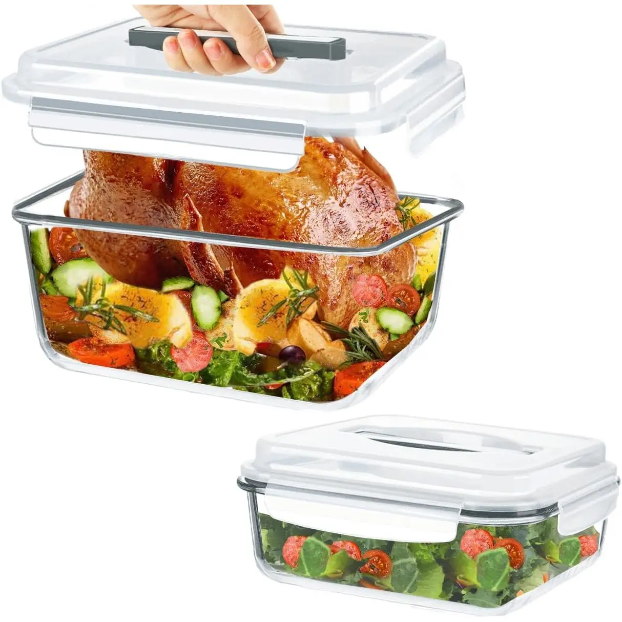203oz & 74oz Extra Large Glass Food Storage Containers with Lids, 2 count Airtight Big Glass Containers, Leak-proof, BPA-Free Lids with Carry Handle, Freezer Safe